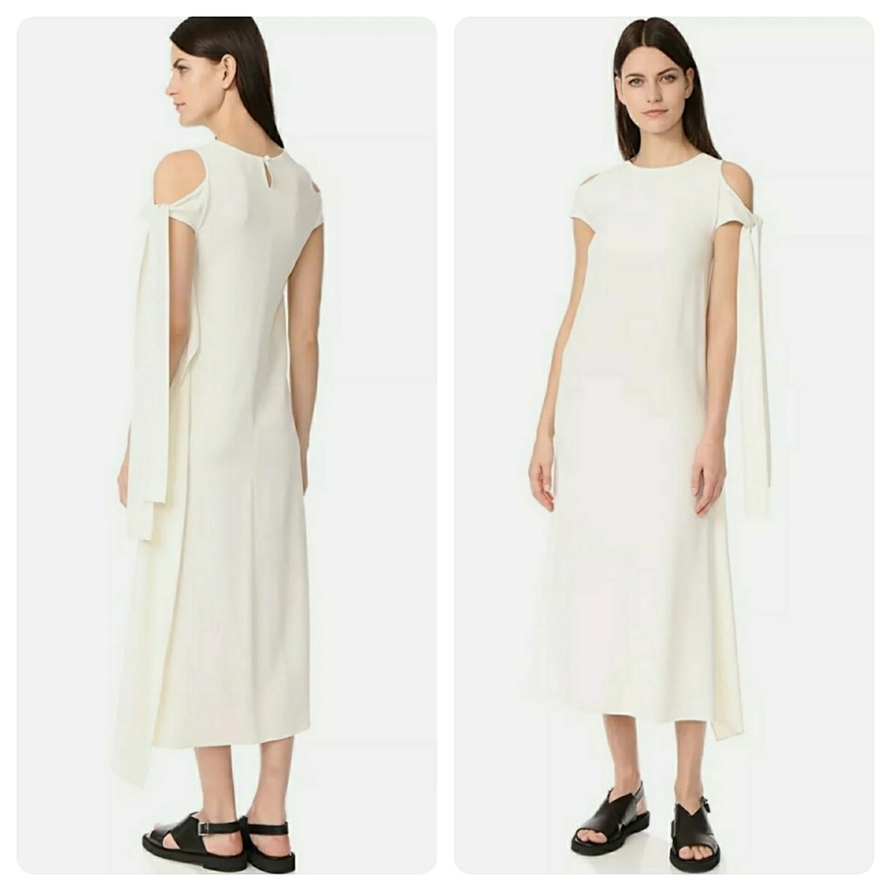 Helmut Lang Cold Shoulder Satin Back Crepe Dress - Picture 4 of 12